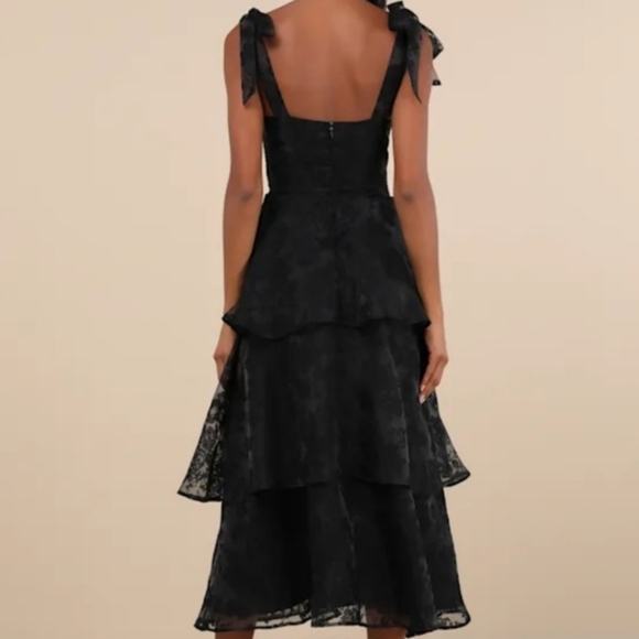 Lulu's Glamorous Sweetie Black Burnout Tie-Strap Bustier Midi Dress Size S - Picture 2 of 15